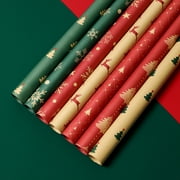 Jiaroswwei 5Pcs Packing Paper Disposable Eco-friendly Practical Lovely Pattern Printed Kraft Christmas Wrapping Paper for Festival